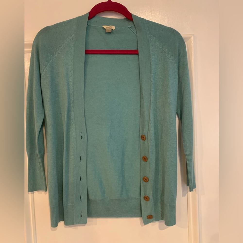Fossil teal cardigan sweater. Size xs